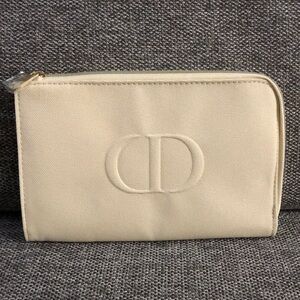 Dior Makeup Cosmetic Bag Pouch Beige Cream Small Flat New Authentic
